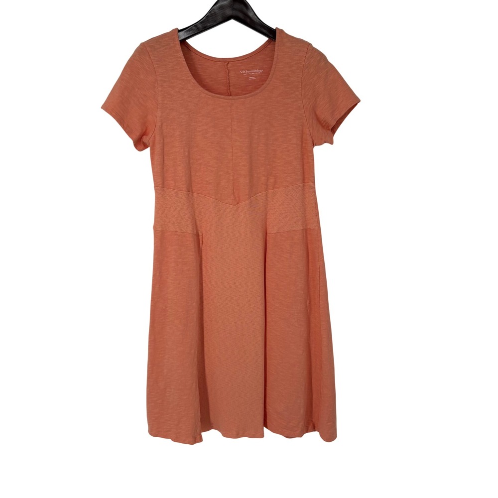 Soft Surroundings Coral Knit Scoop Neck A-Line Dress M Cotton Slub Coastal